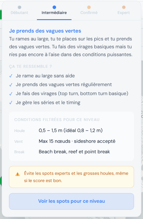 Surfer level selector